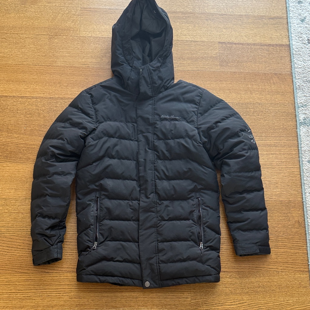 Eddie Bauer Expedition Hooded Down Puffer Jacket Parka Coat Black